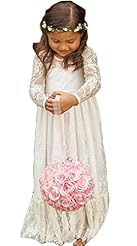 Girls Long Sleeves Portrait Neck Vintage Lace Floor Length Flower-Girl Dress/Pageant Dress/Wedding Dress  With a Sash 