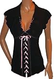 Funfash Gothic Black Pink Laced Corset Top Shirt Blouse Plus Size Made in Usa Free Shipping (22/24)