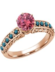 1.20 Ct Round Pink and Blue Diamond 925 Rose Gold Plated Silver Ring