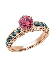 1.20 Ct Round Pink and Blue Diamond 14K Rose Gold Ring