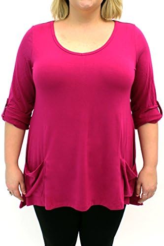 Isabella Rodriguez - Plus Size Roll Tab Sleeve Swing Tunic Top - Dark Fuchsia 2X