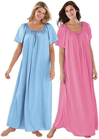 Only Necessities Women's Plus Size Long Tricot Knit 2-Pack Nightgown (Rose Sky