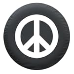 28" White Peace Sign Spare Tire Cover - Premium Quality Soft Cover made with Haartz® Black Denim Vinyl