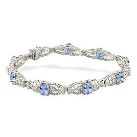 14K White Gold Genuine Oval Tanzanite and Diamond Bracelet by Jewels For Me