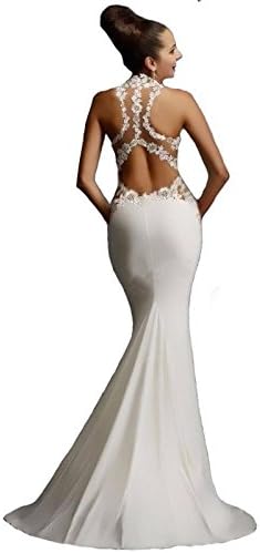 Rinzony Women's Mermaid Dress Sexy Evening Gown Backless Lace Mesh (S, White)