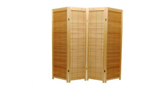 Oriental Furniture All Wood Design, 69.5-Inch Shutter Style Folding Privacy Screen Room Divider with Blinds, 4 Panel Natural