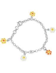 Unicornj Sterling Silver Childrens Bracelet with Flower Charms Yellow Orange White