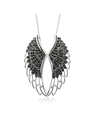 Sterling Silver Angel Feather Wing BLACK Diamond Pendant Necklace - 0.50 carat