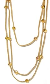 Rush Collection Genuine Tan Leather 3 Strand Necklace With Topaz Colored Faceted Crystal Stations