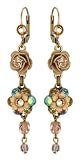 Vintage looking Michal Negrin Pretty Dangle Earrings Adorned with Hand-Painted Flowers, Roses, Blue, Beige and Brown Swarovski Crystals - Special Ordered and Shipped by Genuvo within 2 to 3 Weeks