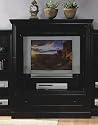 Black TV Armoire Stand with Wood Planked Country Look