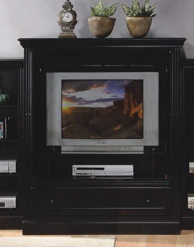 Black TV Armoire Stand with Wood Planked Country Look