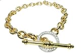 14 Karat Yellow Gold 7.5 Toggle Link Bracelet, Enhanced with Pave Set White Gold Diamond Circle.