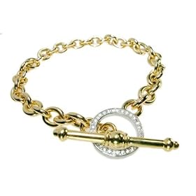 14 Karat Yellow Gold 7.5 Toggle Link Bracelet, Enhanced with Pave Set White... by I.Reiss