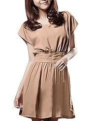 Dolman Summer Scoop Neck Ruched Short Polyester  Dress With a Sash 