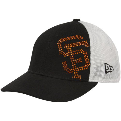 New Era San Francisco Giants Youth Girls Black-White Jersey Shimmer Mesh Back Adjustable Hat
