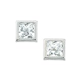 14K White Gold 4 MM Square Shaped Cubic Zirconia Children's Earring Studs