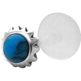 Blue Cabochon Tribal Sun Sterling Silver & Bioplast Tragus Earring or Labret Lip Stud