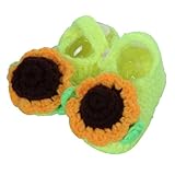 C-Princessベビーシューズ 靴 ベビーニット手編みシューズ ファーストシューズ キッズ 赤ちゃん 新生児 子供用 男の子 女の子 お洒落 出産祝い 毛糸 手作り 超可愛い 花飾り ひまわり (