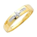 14K Yellow and White 2 Two Tone Gold Womens Round-cut Diamond Wedding Ring Band (0.05 CTW., G-H Color, SI1-2 Clarity)