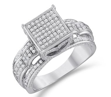Womens Diamond Fashion Ring White Gold Bridal Micro Pave (0.40 Carat)