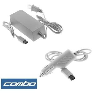 Replacement Home AC Power Adapter Charger + Rapid Car Charger for Nintendo Wii
