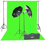 Chromakey Green Screen Kit 800 Watt Video Lighting Kit Photo Studio Kit Umbrella Softbox Kit By Fancier K15 10x20G SLV