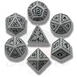 Q-Workshop Polyhedral 7-Die Set: Carved Runic Dice Set (Gray and Black)