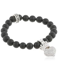 King Baby Black Onyx Bead and 3D Pave Crowned Heart Bracelet