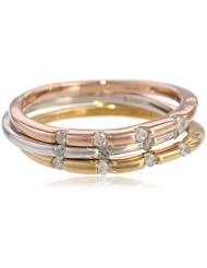 18k Gold and Rose Gold Plated Sterling Silver Diamond Tri Color Stackable Ring (1/4 cttw, I-J Color, I2-I3 Clarity)