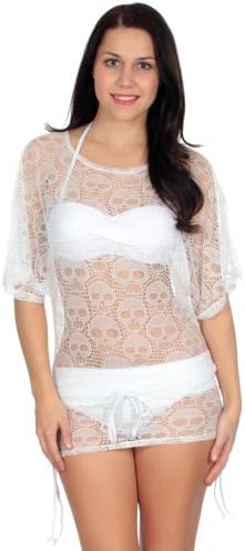 Simplicity bikini cover up in mesh skull pattern w/ drawstring waist