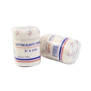 Americo 77001 Cotton Bandage with Clips, Each Bag Has 12 Rolls, Natural, 3 inch x 5 yd, (Pack of 2)