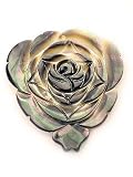 : Black Mother of Pearl Carved FLOWER ROSE Shell Pendant