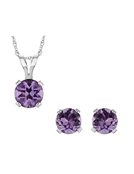 1 Carat Amethyst Genuine Round Earrings and Pendant Set Sterling Silver