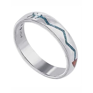 Turquoise Inlay Lifeline 4 MM Band Sterling Silver Ring