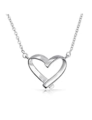 Valentines Day Gifts Bling Jewelry 925 Open Ribbon Heart Pendant Necklace 16in