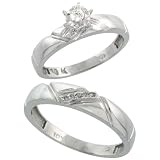 Sterling Silver 2-Piece Diamond Ring Set ( Engagement Ring & Man's Wedding Band ), w/ 0.08 Carat Brilliant Cut Diamonds, ( 4mm; 4.5mm ) wide