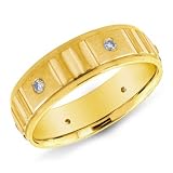 14K Yellow Gold Vertical Ridged Design Men's Diamond Band Ring