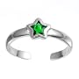 Silver Toe Ring with Emerald CZ - Rhodium Plated - Star