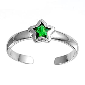 Buy Silver Toe Ring with Emerald CZ - Rhodium Plated - Star by JewelryVolt.com