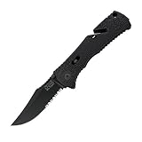 SOG Specialty Knives & Tools TF21-CP Trident Mini Knife with Part-Serrated Assisted Folding 3.15-Inch Steel Blade and GRN Handle, Black TiNi Finish