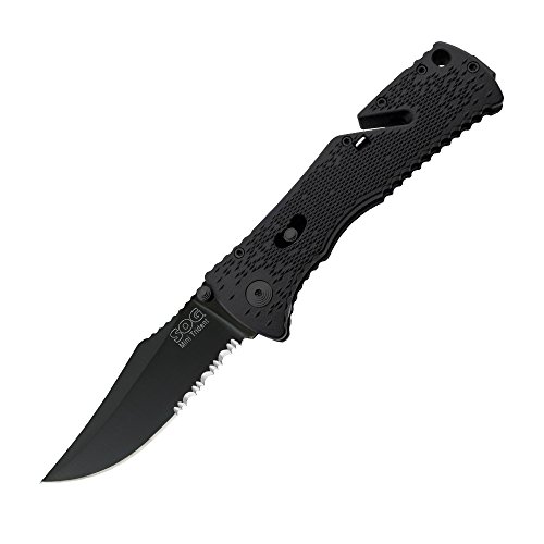 SOG Specialty Knives & Tools TF21-CP Trident Mini Knife with Part-Serrated Assisted Folding 3.15-Inch Steel Blade and GRN Handle, Black TiNi Finish SOG Specialty Knives & Tools TF21-CP Trident Mini Knife with Part-Serrated Assisted Folding 3.15-Inch Steel Blade and GRN Handle, Black TiNi Finish