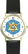 Star of David or Mogen David No.1 Judaica Jewish Theme - WATCHBUDDY&reg; DELUXE TWO-TONE THEME WATCH - Arabic Numbers - Black Leather Strap-Size-Large ( Men's Size or Jumbo Women's Size )