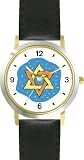 Star of David or Mogen David No.1 Judaica Jewish Theme - WATCHBUDDY&reg; DELUXE TWO-TONE THEME WATCH - Arabic Numbers - Black Leather Strap-Children's Size-Small ( Boy's Size & Girl's Size )