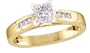 14k Yellow Gold Princess Cut Center with Round Side Stones Ring  (3/8ctw, G,  VS2)