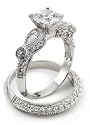 Sparkling Antiqued-Style Sterling Silver Engagement or Wedding Band Ring Set Boxed with a 7mm Brilliant Round 2.2ct White Clear CZ Cubic Zirconia (Size 6,7,8)