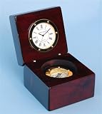Piano Finished Mahogany Desk Clock with Magnetic Compass