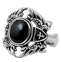 Stainless Steel Biker Ring With Black Stone