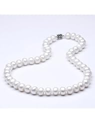 Topearl Sterling Silver Clasp 10-11mm Button White Pearl Necklace 17inch