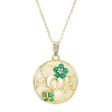 Necklace With Diamonds, Created Emeralds and Mother of pearl Made of Yellow Gold Length 18in